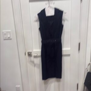 Calvin Klein Black Sheath Midi Dress V-Neck Sleeveless